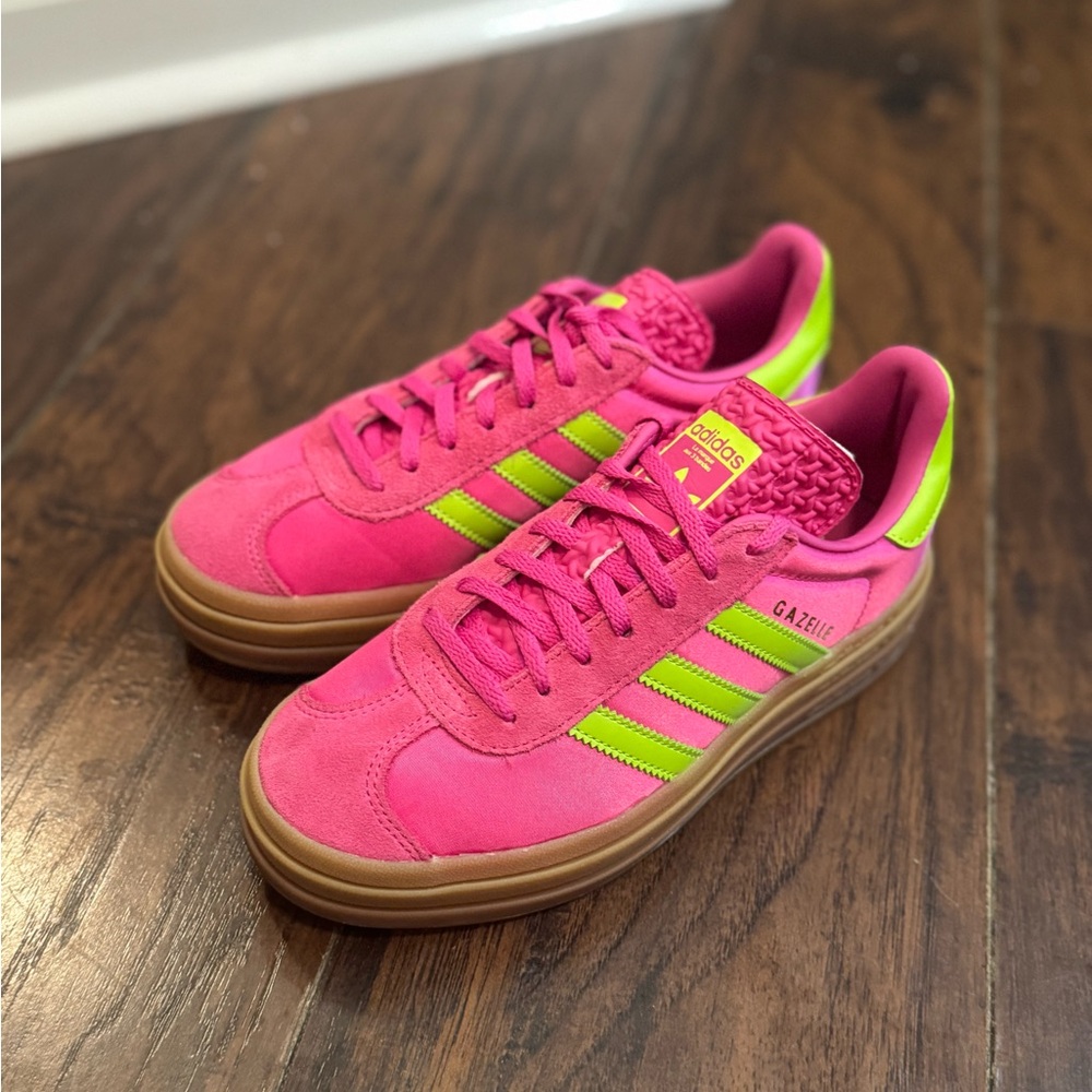 adidas Gazelle Pink & Neon Green Sneakers - Picture 5 of 10